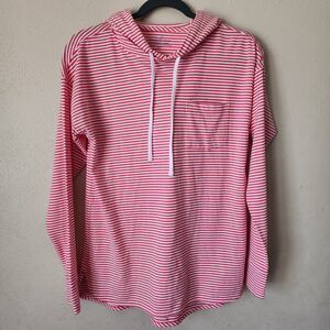 Vineyard Vines Long Sleeve Striped Whale Terry Hoodie Pink/White Top XS Nautical